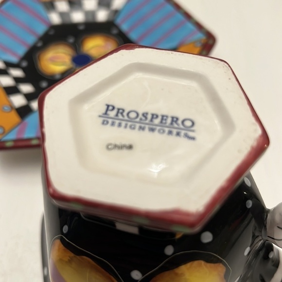 Prospero Designworks Coffee Tea Cup & Saucer Flowers & Hexagon - Picture 5 of 7